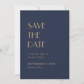 金ゴールド型デコ | Dark Navy Wedding Save The Date セーブザデート (正面)
