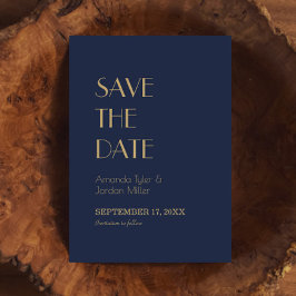 金ゴールド型デコ | Dark Navy Wedding Save The Date セーブザデート