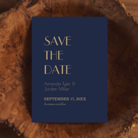 金ゴールド型デコ | Dark Navy Wedding Save The Date セーブザデート