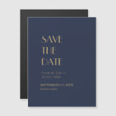 金ゴールド型デコ | Dark Navy Wedding Save the Date マグネット招待状 (正面/裏面)