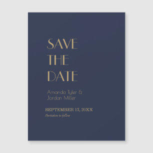 金ゴールド型デコ Dark Navy Wedding Save the Date マグネット招待状