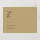 金ゴールド型デコ | Dark Navy Wedding Save the Date 案内ポストカード (裏面)