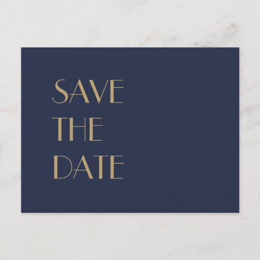 金ゴールド型デコ | Dark Navy Wedding Save the Date 案内ポストカード (正面)
