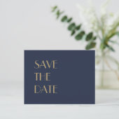 金ゴールド型デコ | Dark Navy Wedding Save the Date 案内ポストカード (スタンド正面)