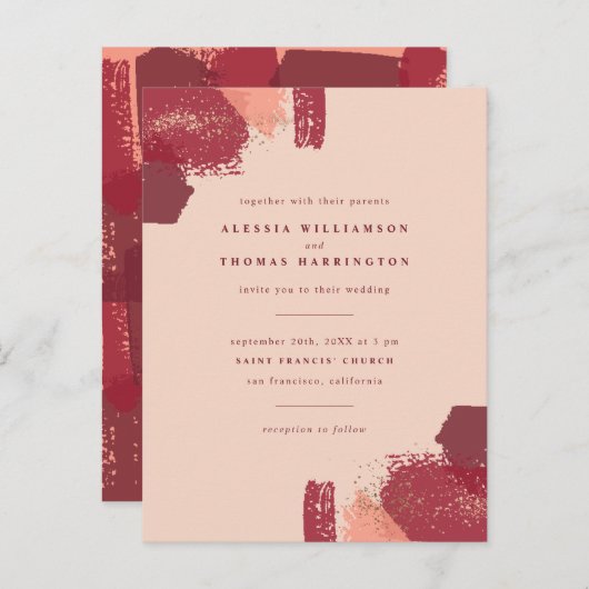 金ゴールド塵及び秋の絵画的な打撃の結婚 インビテーションポストカード (正面/裏面)