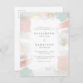 金ゴールド塵及び絵画的なパステル調のブラシの打撃の結婚 インビテーションポストカード (正面/裏面)