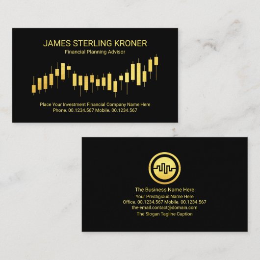 金ゴールド増加傾向の株価グラフ 名刺 (正面/裏面)