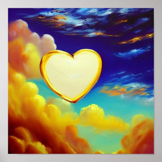 金ゴールド墨付きホワイトハートポスター ポスター (正面)