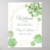 金ゴールド多汁結婚テラリウムの歓迎サイン ポスター (正面)