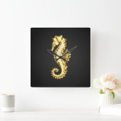 金ゴールド多角形船馬 スクエア壁時計 (ホーム)