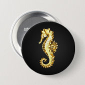 金ゴールド多角形船馬 缶バッジ (正面&裏面)