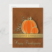 金ゴールド大切感謝祭パンプキ葉ン シーズンポストカード (正面/裏面)