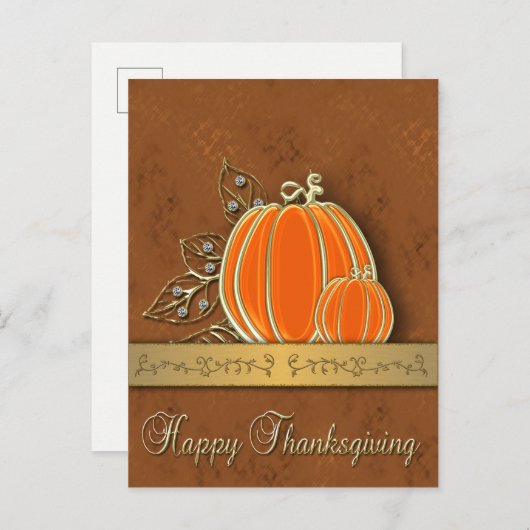 金ゴールド大切感謝祭パンプキ葉ン シーズンポストカード (正面/裏面)