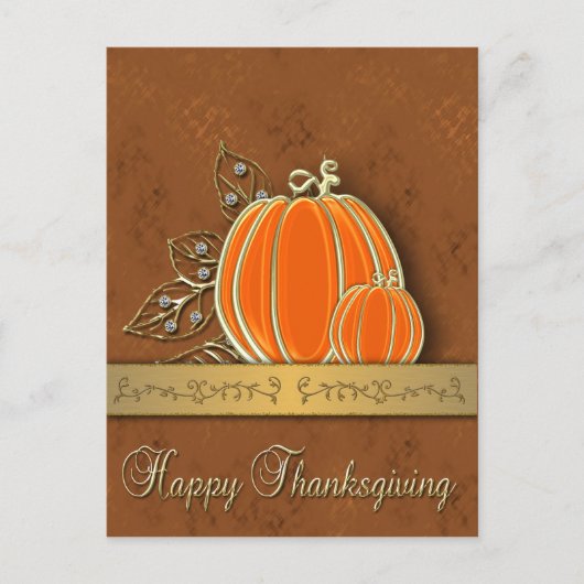 金ゴールド大切感謝祭パンプキ葉ン シーズンポストカード (正面)
