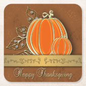 金ゴールド大切感謝祭パンプキ葉ン スクエアペーパーコースター (正面)
