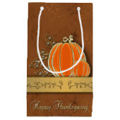 金ゴールド大切感謝祭パンプキ葉ン スモールペーパーバッグ (正面)