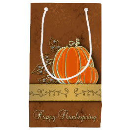 金ゴールド大切感謝祭パンプキ葉ン スモールペーパーバッグ