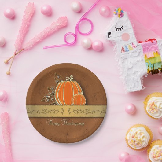 金ゴールド大切感謝祭パンプキ葉ン ペーパープレート (パーティー)