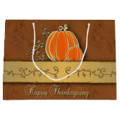 金ゴールド大切感謝祭パンプキ葉ン ラージペーパーバッグ (正面)