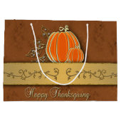 金ゴールド大切感謝祭パンプキ葉ン ラージペーパーバッグ (裏面)