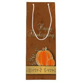 金ゴールド大切感謝祭パンプキ葉ン ワインギフトバッグ