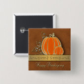 金ゴールド大切感謝祭パンプキ葉ン 缶バッジ (正面&裏面)