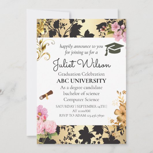 金ゴールド大学の卒業 招待状 (正面)