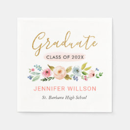 金ゴールド大学院スクリプト水彩フローラ卒業 スタンダードカクテルナプキン