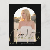 金ゴールド大学院スクリプト黒アーチ2枚フォトQRコード ポストカード (正面)