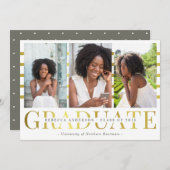 金ゴールド大学院トレンディー写真卒業発表 案内状 (正面/裏面)