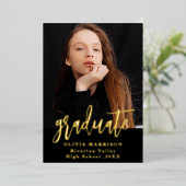 金ゴールド大学院トレンディー写真卒業発表 箔招待状 (立ち正面)