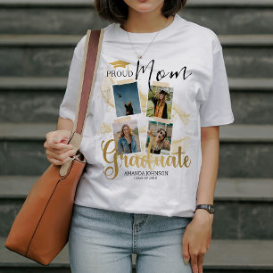 金ゴールド大学院写真コラージュ誇りを持ったママ卒業 Tシャツ