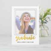 金ゴールド大学院写真フレーム卒業パーティー招待状 招待状 (スタンド正面)