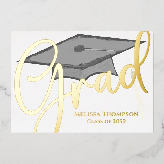 金ゴールド大学院台本卒業写真テンプレート 箔招待状 (正面)