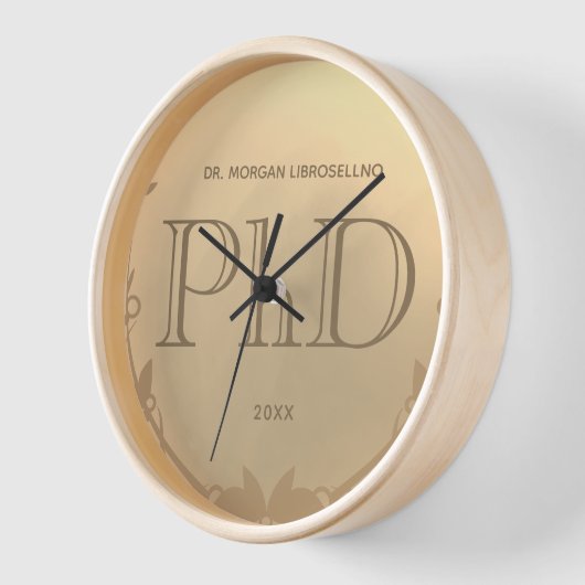 金ゴールド大学院名PhD卒業 壁時計 (傾斜)