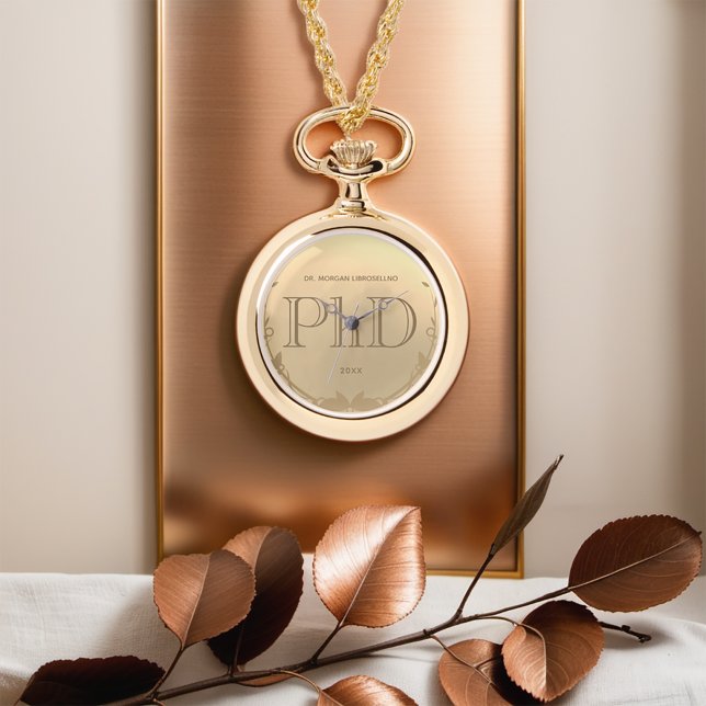 金ゴールド大学院名PhD卒業 腕時計 (Celebrate your PhD graduate with the gift of this keepsake watch necklace.)
