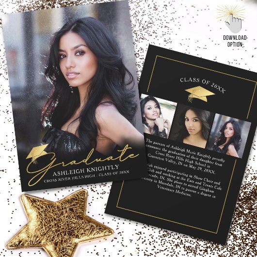 金ゴールド大学院手書きスクリプト黒4枚 案内状