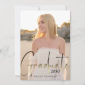 金ゴールド大学院黒書道フォトQRコード 招待状 (正面)