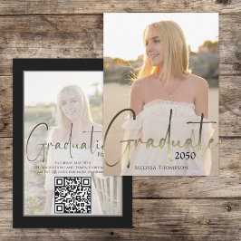 金ゴールド大学院黒書道フォトQRコード 招待状