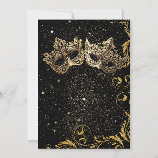 金ゴールド大晦日の仮面舞踏会招待状 招待状 (裏面)