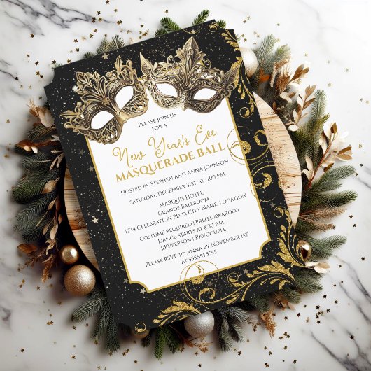 金ゴールド大晦日の仮面舞踏会招待状 招待状