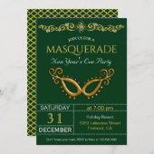 金ゴールド大晦日マスカレードパーティの招待状 招待状 (正面/裏面)