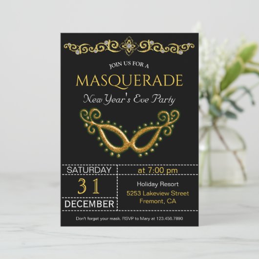 金ゴールド大晦日マスカレードパーティの招待状 招待状 (スタンド正面)