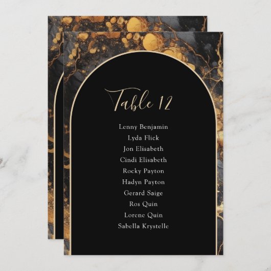 金ゴールド大理石およびアーチ型テーブル番号座席表 招待状 (正面/裏面)
