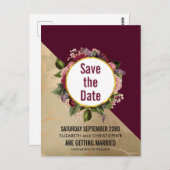 金ゴールド大理石とブルゴーニュのフローラ日付を保存 ポストカード (正面/裏面)