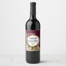 金ゴールド大理石とブルゴーニュ結婚花模様ズ感謝してい ワインラベル