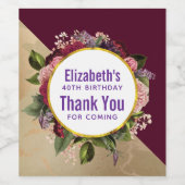 金ゴールド大理石とブルゴーニュ花模様誕生日 感謝してい ワインラベル (シングルラベル)