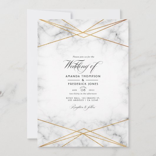 金ゴールド大理石の結婚幾何学的な写真 招待状 (正面)