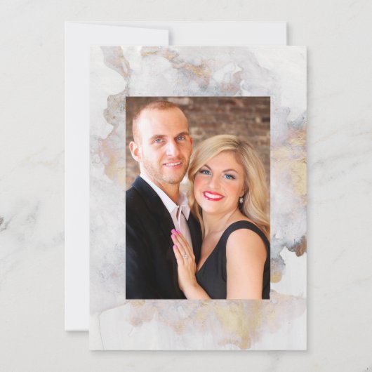 金ゴールド大理石の結婚幾何学的な写真 招待状 (裏面)