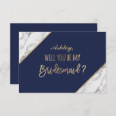 金ゴールド大理石の脚本ネイビーブルーは私の花嫁になる 招待状 (正面/裏面)